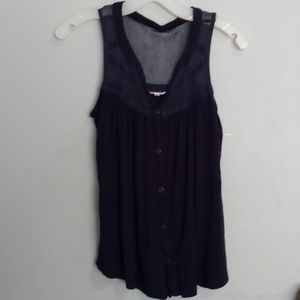 Maurices navy blue mesh top sleeveless button front tunic.
